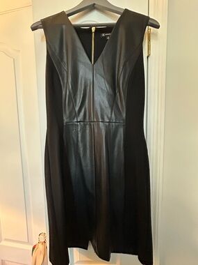 INC International Concepts Black Faux-Leather Panel Midi Dress